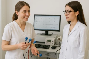 MFA und Studentin beim EKG MFA und Studentin beim EKG